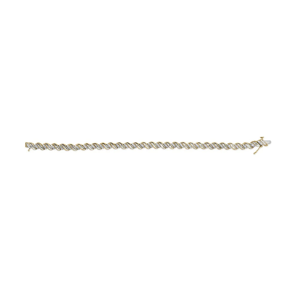 Haus of Brilliance 10k Yellow Gold 1.00 Cttw Womens Round Cut and Baguette Cut Diamond Size-Link 7.25" Box Clasp Prong Bracelet (I-J Color, I2-I3 Clarity)