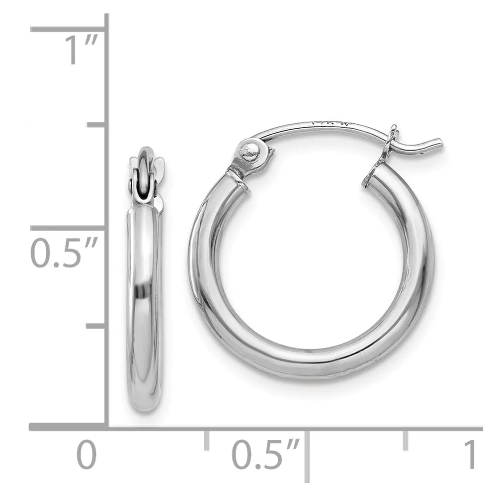 Real 14kt Ivory Gold Polished 2mm Lightweight Tube Hoop Earrings; for Adults and Teens; for Women and Men