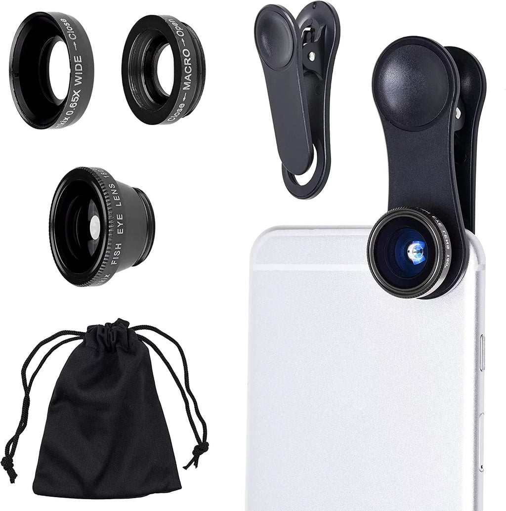 Universal 3 in 1 Cell Phone Camera Lens Kit for Sizemartphones Including - Fish Eye Lens / 2 in 1 Macro Lens & Wide Angle