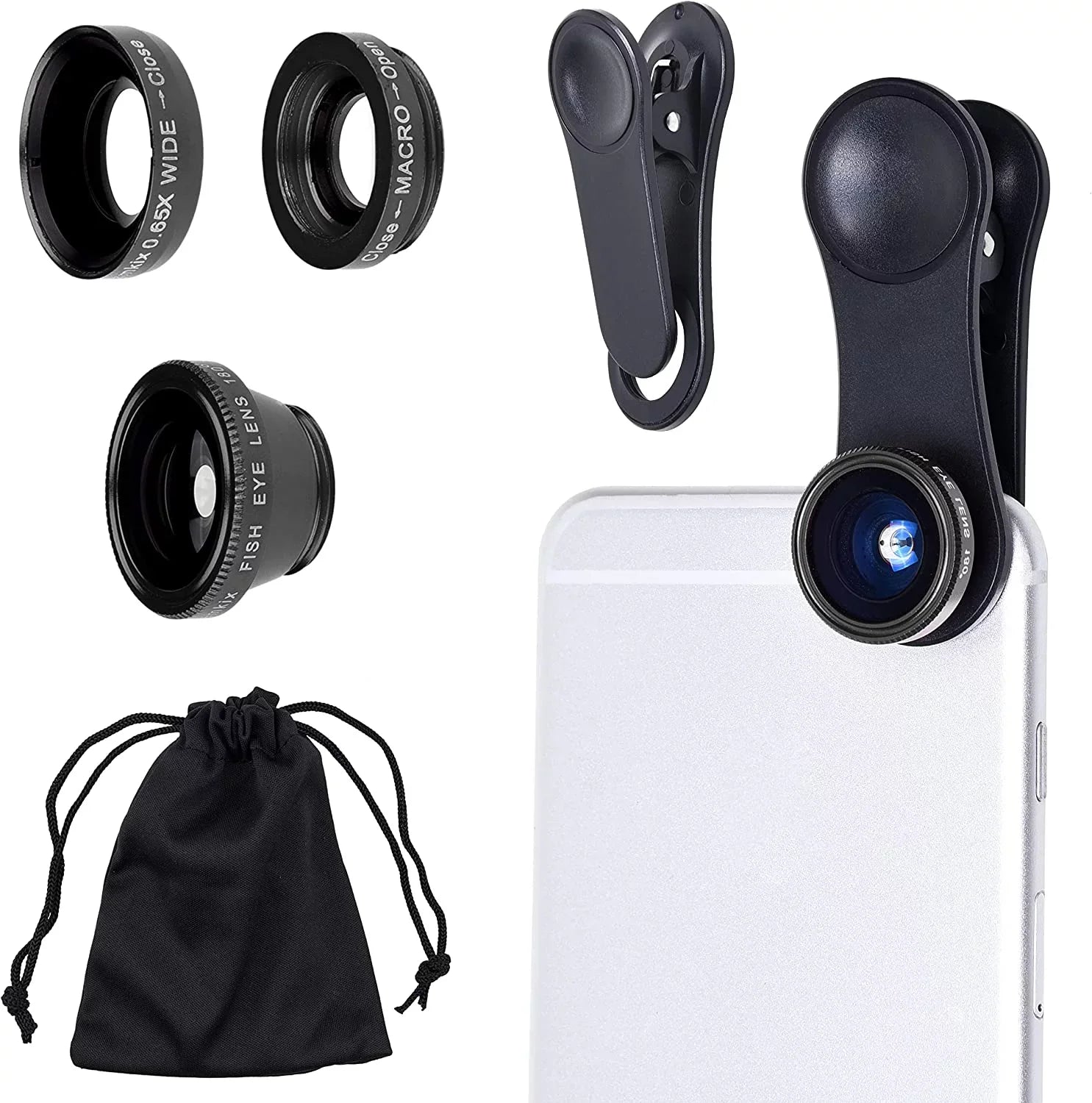 Universal 3 in 1 Cell Phone Camera Lens Kit for Sizemartphones Including - Fish Eye Lens / 2 in 1 Macro Lens & Wide Angle