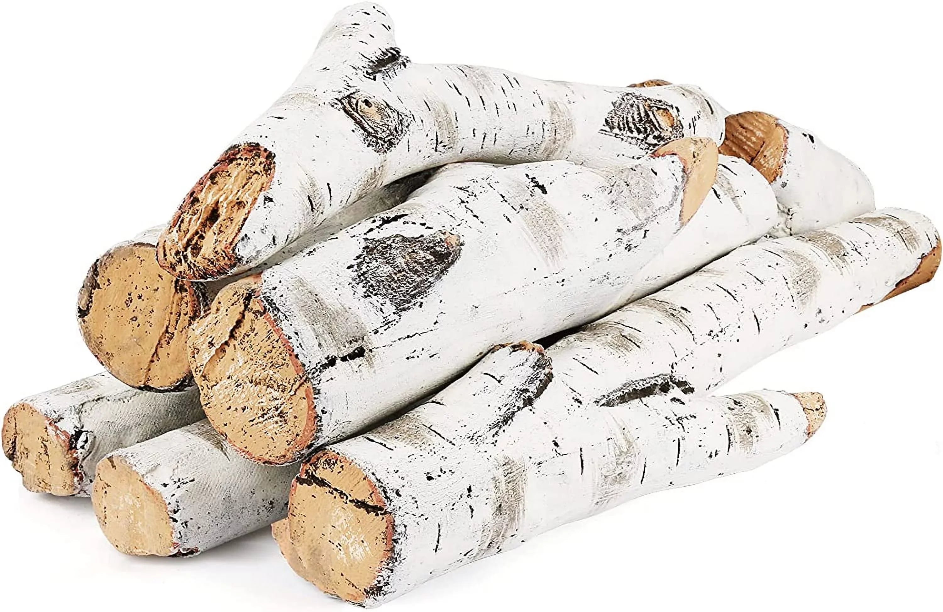 Grisun 26.8" Large Gas Fireplace Logs, Ceramic Ivory Birch Wood Logs for Indoor Inserts, Outdoor Firebowl, Fire Pits, Vented, Propane, Gel, Ethanol, Electric, Realistic Fireplace Decoration, 6 Pcs