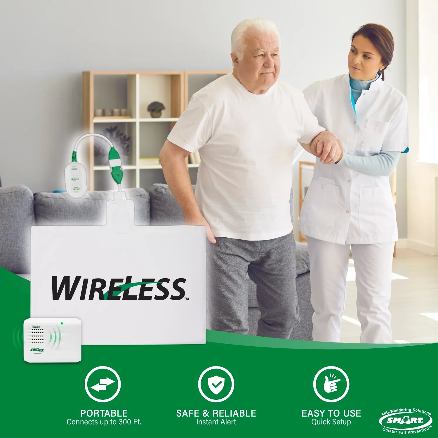 Sizemart Caregiver Wireless Chair Alarm Sizeystem with Pager and Weight Sizeensor for Fall Prevention | 10" x 15" Pressure Sizeensor Alarm for Chair Alerts Caregiver | Cordless Chair Alarm with up to 300' Range