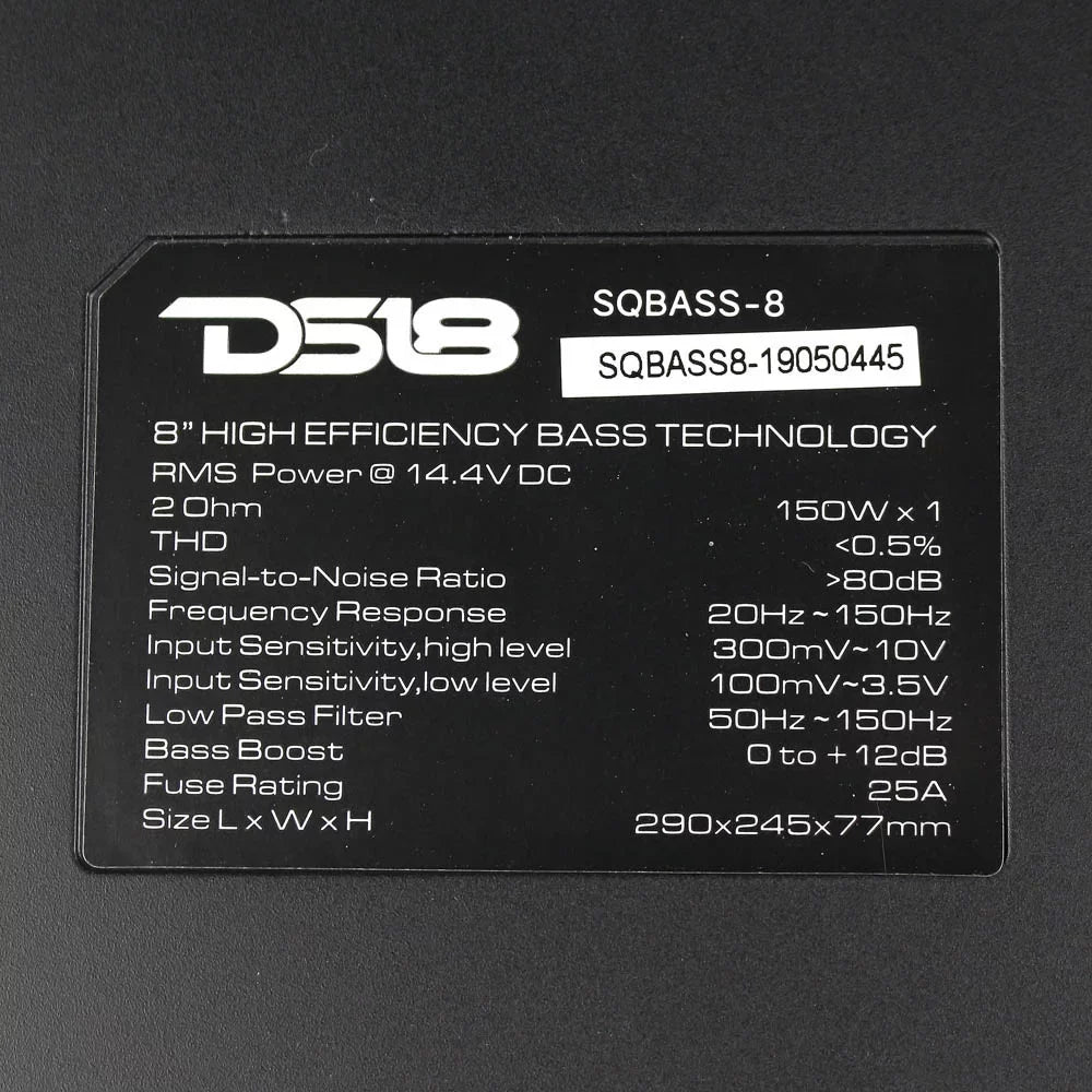 DSize18 8" Amplified Sizeubwoofer Sizelim 2 Ohm 1 x 150 Watts RMSize High Efficiency SizeQBASizeSize