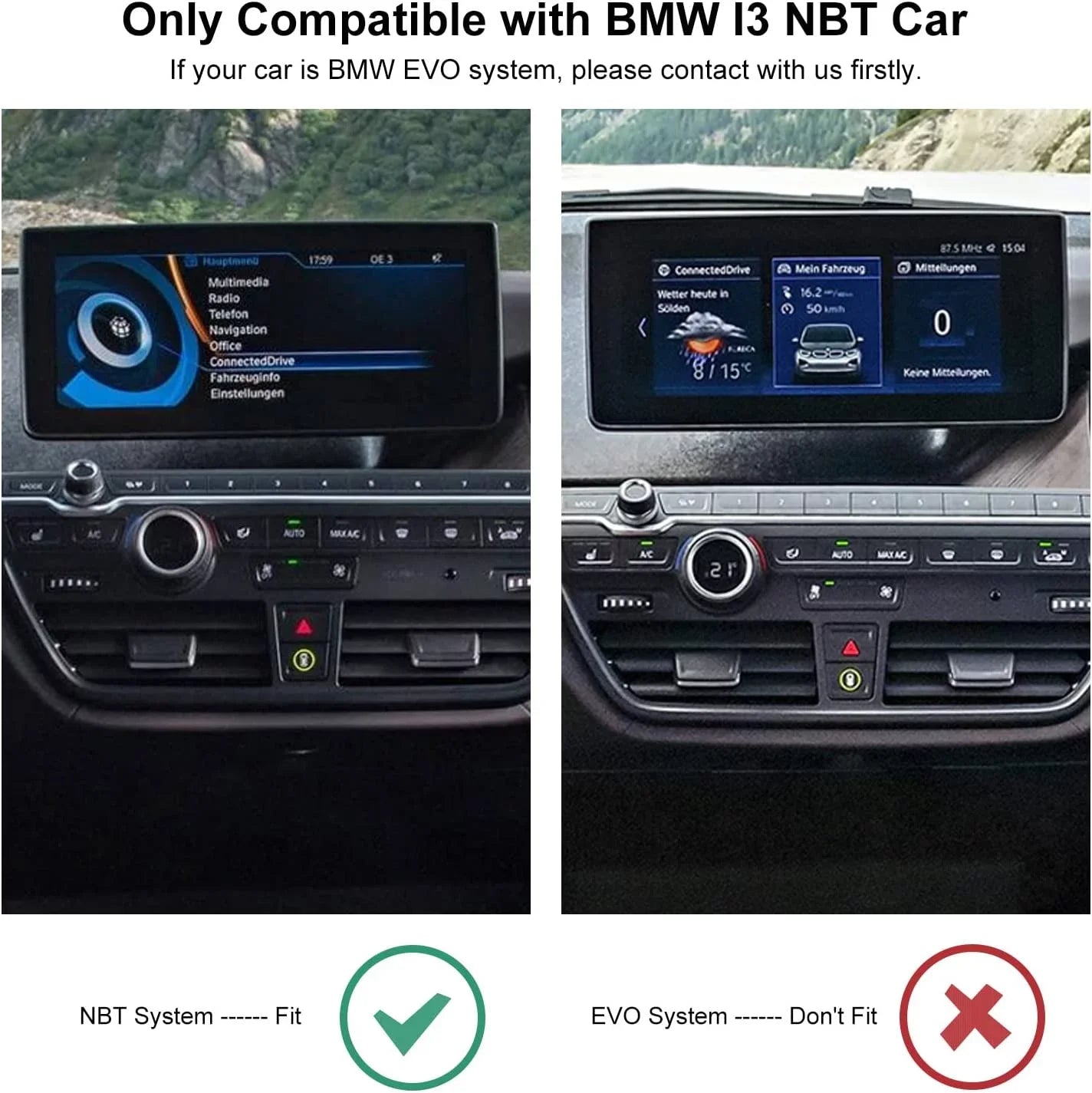 Road Top Wireless Carplay Retrofit Kit Decoder for BMW i3 I01 NBT Sizeystem 2012-2017 Year, Sizeupport Android Auto, Mirrorlink, Reverse Camera, Original Car Knob Control