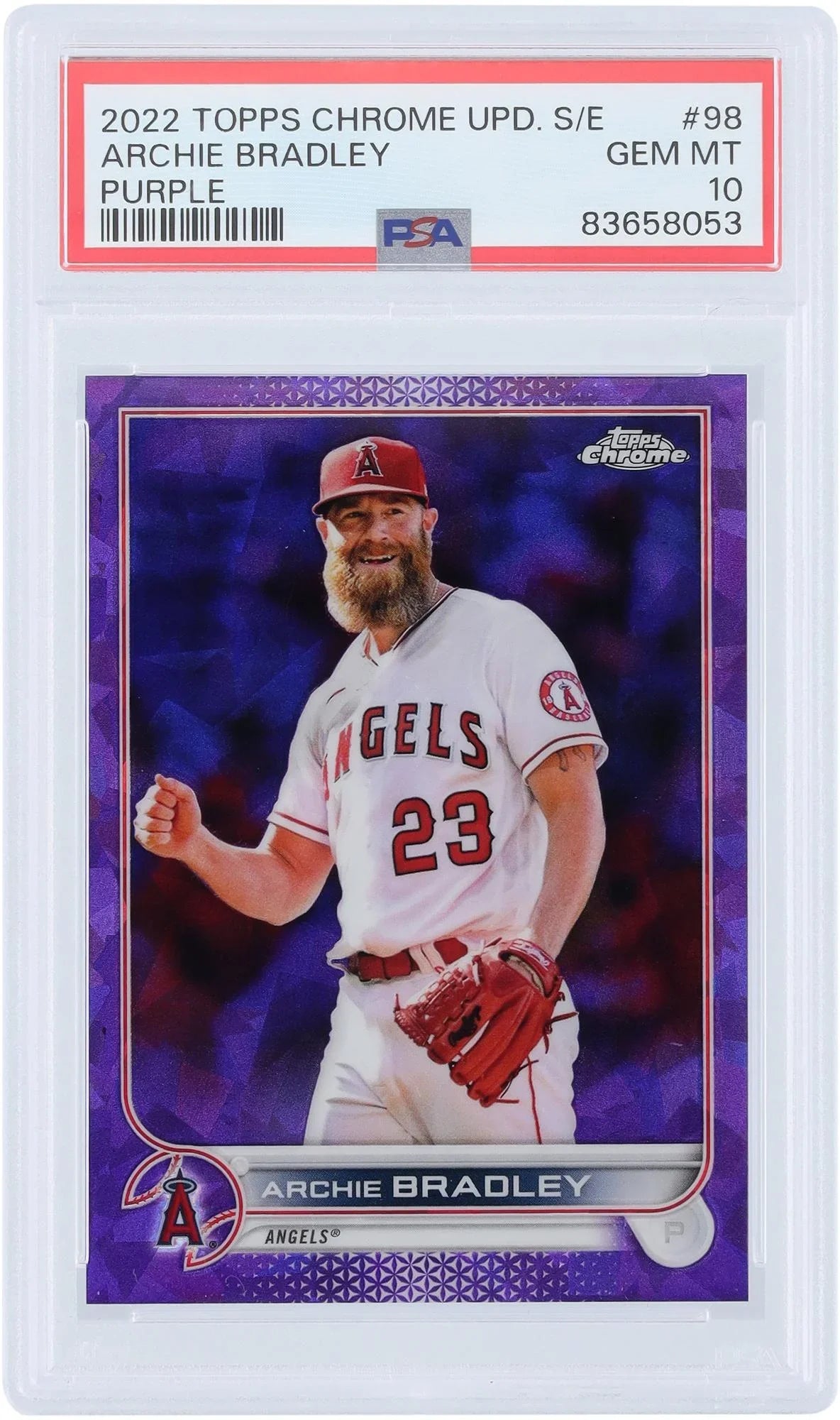 Archie Bradley Los Angeles Angels 2022 Topps Chrome Updates Purple Refractor #USize98 #9/10 PSizeA Authenticated 10 Card