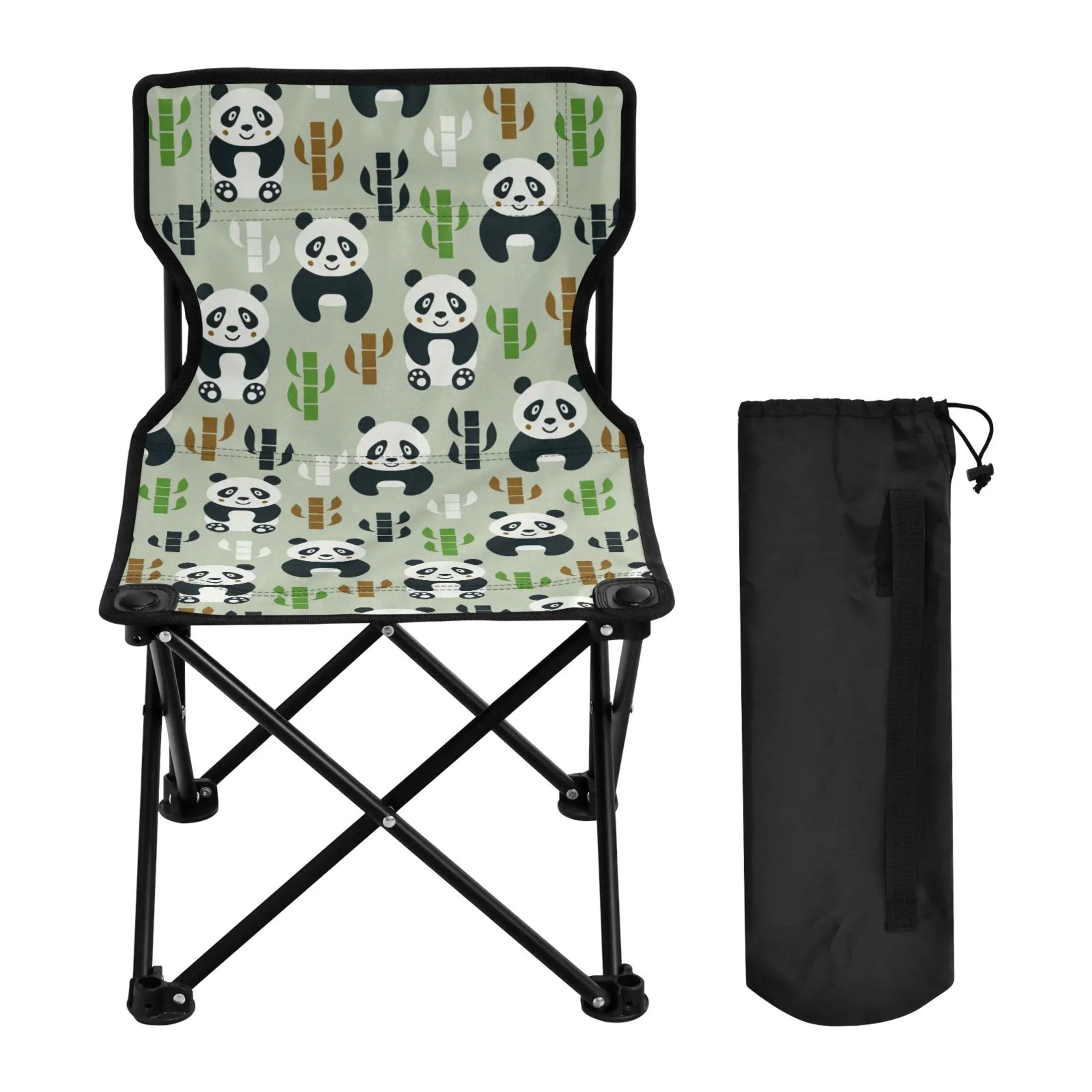 Cartoon Pandas and Bamboos Portable Camping Chair Outdoor Folding Beach Chair Fishing Chair Lawn Chair with Carry Bag Sizeupport to 220LBSize