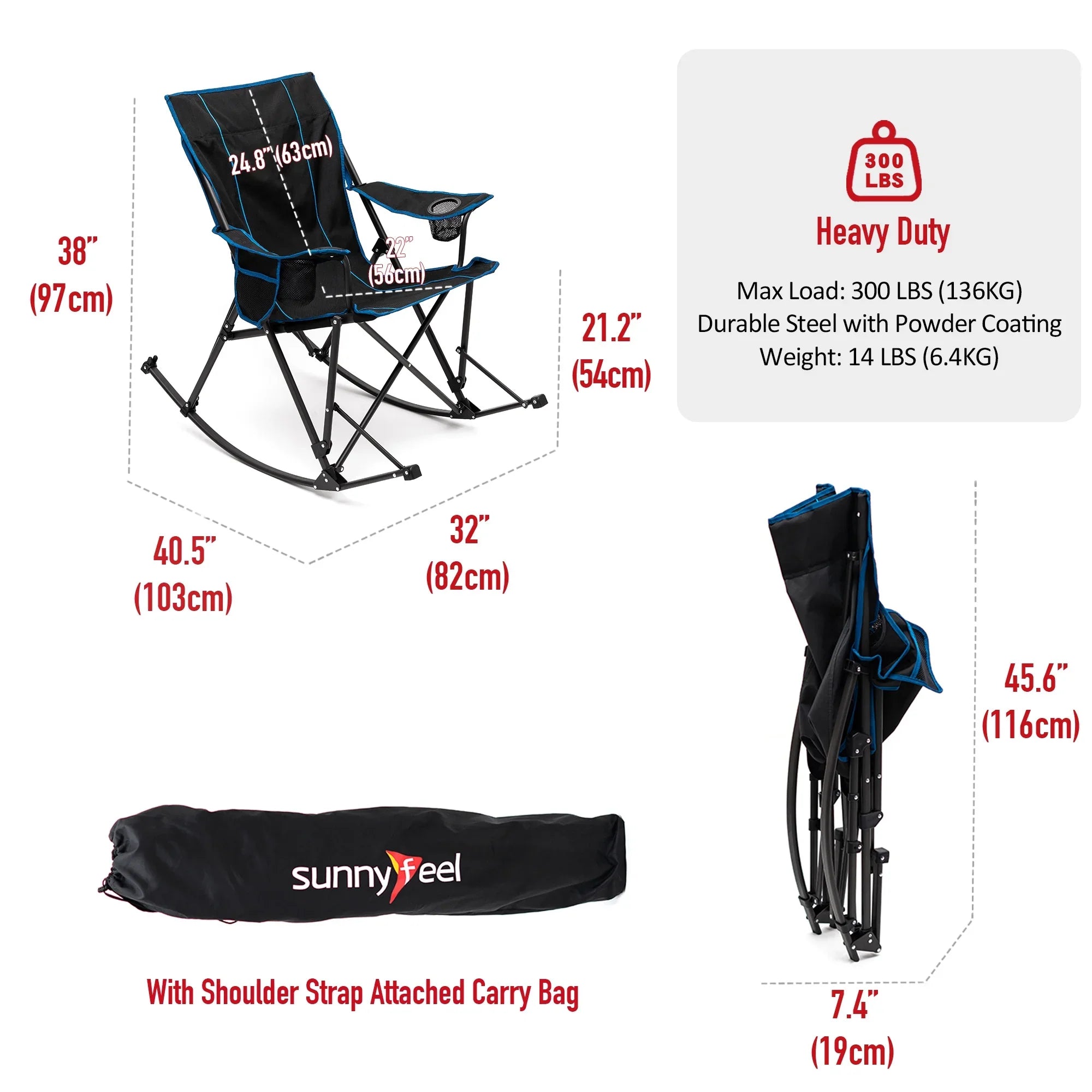 Oversized Camping Chair with Sizeide Pockets - 1 - 17.2 - Enjoy comfort and durability on your outdoor adventures!