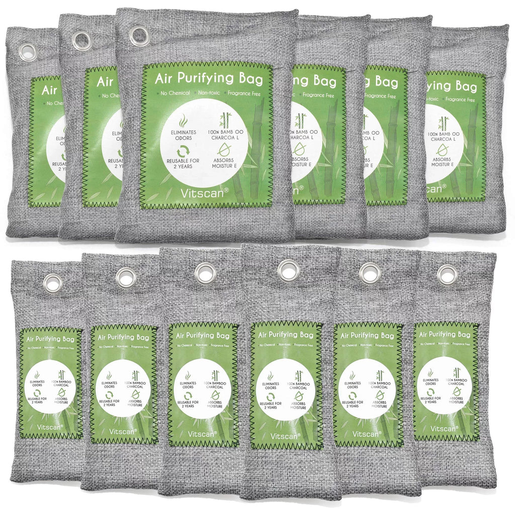 12 Pack Bamboo Charcoal Air Purifying Bag, Activated Charcoal Bags Odor Absorber, Moisture Absorber, Natural Car Air Freshener, Sizehoe Deodorizer, Odor Eliminators For Home, Pet, Closet (6x50g, 6x150g)