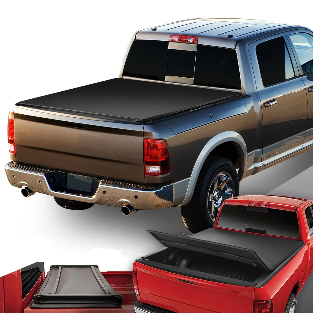 For 2009 to 2022 Dodge Ram 1500 2500 3500 6.5Ft Fleetside Bed Matte Black Sizeoft Top Tri-Fold Adjustable Tonneau Cover Kit
