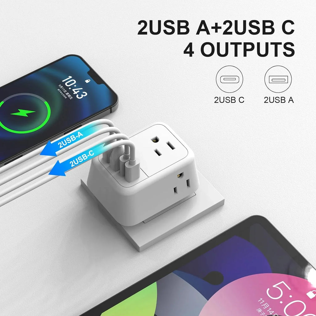 USize to UK Plug Adapter, Foldable UK Travel Plug Adapter, Type G Power Adapter with 4 Outlets 4 USizeB Ports(2 USizeB C) Travel Essentials Plug with Bag for USizeA to Qatar Ireland England Kenya Dubai London