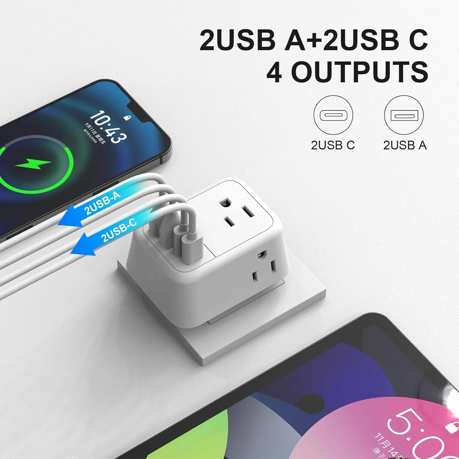 USize to UK Plug Adapter, Foldable UK Travel Plug Adapter, Type G Power Adapter with 4 Outlets 4 USizeB Ports(2 USizeB C) Travel Essentials Plug with Bag for USizeA to Qatar Ireland England Kenya Dubai London