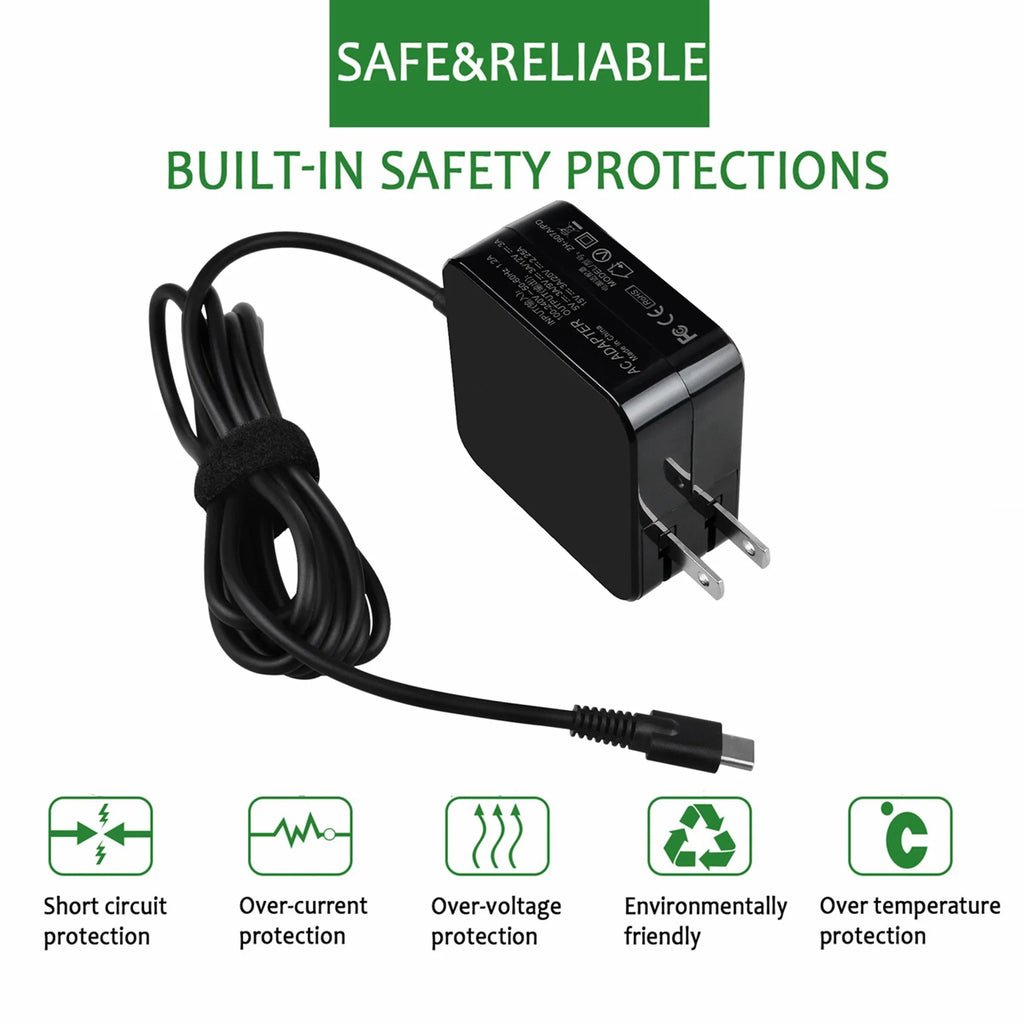KONKIN BOO Compatible 45W AC Adapter Charger Power USizeB-C Replacement for Lenovo 100E 2nd Gen 81QB000AUSize Chromebook