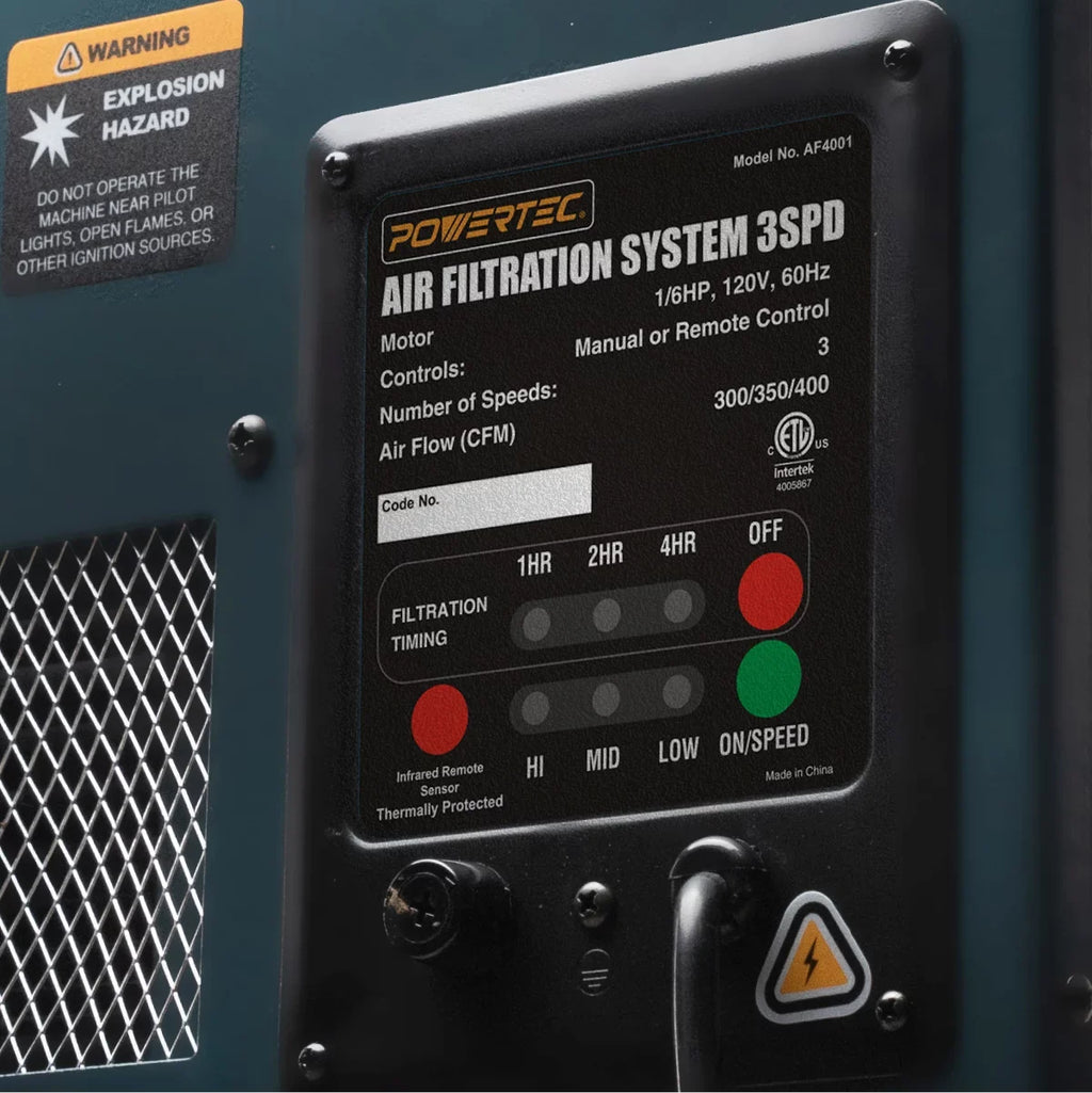 POWERTEC Remote Controlled 3-Sizepeed Air Filtration Sizeystem (300/350/400 CFM), AF4001