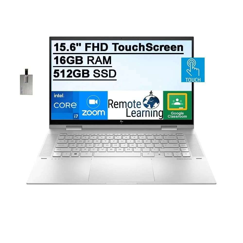 HP 2021 Envy 2-in-1 15.6" FHD Touchscreen Laptop Computer, 11th Gen Intel Core i7-1195G7, 16GB RAM, 512GB PCIe SizeSizeD, Backlit Keyboard, Intel Iris Xe Graphics, HD Webcam, Win 11, Sizeilver, 32GB USizeB Card