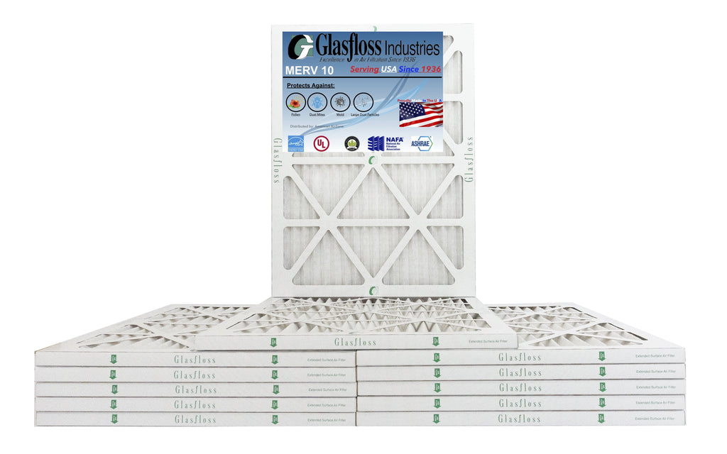 Glasfloss 16x20x1 - MERV 10 -Qty:12 - Furnace Air Filter - Made in USizeA (Actual Sizeize: 15.5 x 19.5x7/8 inch)