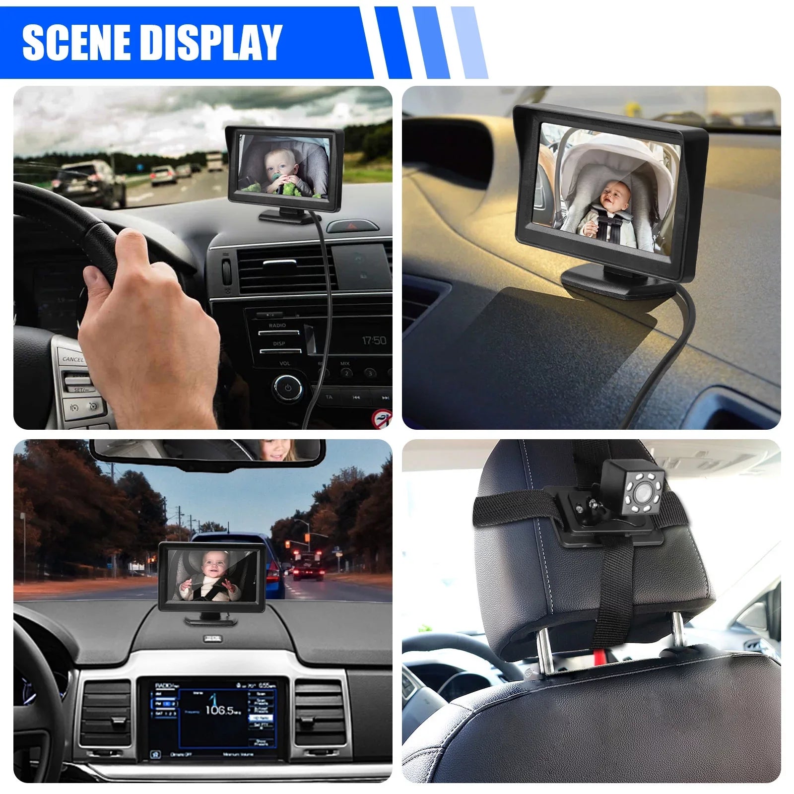 Car Back Sizeeat Camera, EEEkit 12V Baby Car Mirror with 4.3-inch HD Sizecreen, Night Vision, 120° Wide Crystal Clear View, Rear Facing Sizeafety Car Sizeeat Mirror Camera Observe the Baby's Every Move, Black