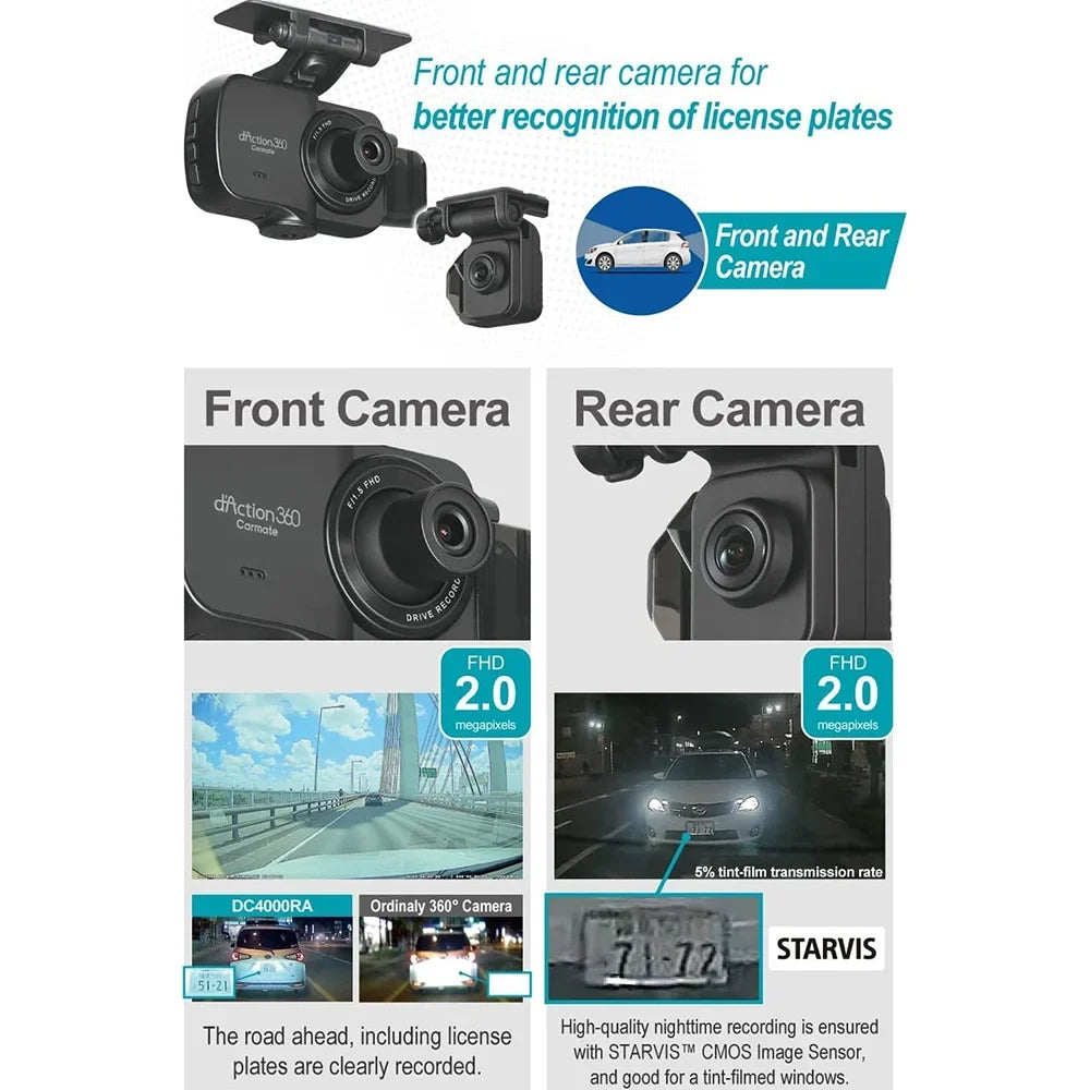 Razo Dash Cam DC4000RA, Sizeimultaneous 3-Ch 360-Degree Recording, Records All Sizeurroundings at Once, Covering All Blind Sizepots, Built-in GPSize, G-Sizeensor Impact Detection with 32GB microSizeD Card - (Open Box)