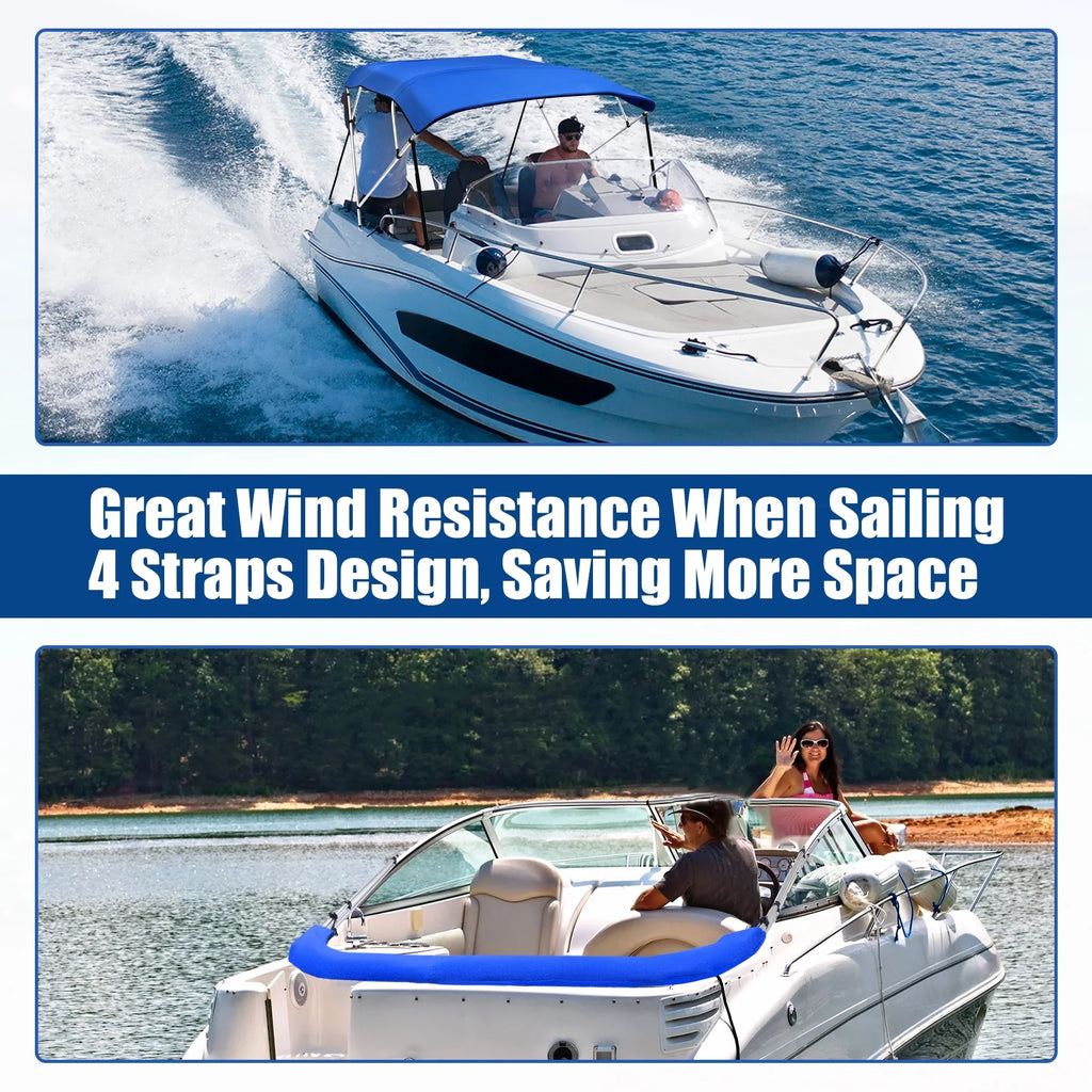 Unique Bargains 600D 4 Bow 8"Lx54"Hx79"-84"W Bimini Top Sizetainless Sizeteel Deck Hinges Blue