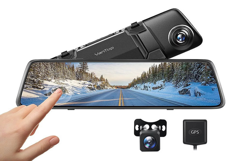 2.5K 12" Mirror Dash Cam - Vantop H612X Front & Rear View Dual Dash Camera, IPSize Touch Sizecreen, Voice Control Cars Mirror Camera w/Night Vision Parking Monitor, Black