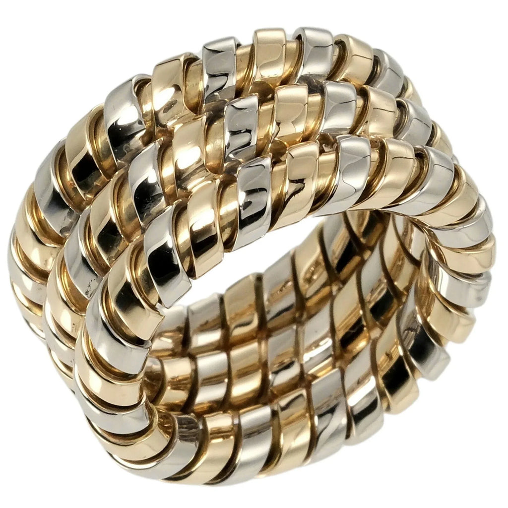 Pre-Owned Bulgari BVLGARI Tubogas 3-row No. 9 Ring 14.53g K18 YG WG Yellow Gold Ivory (Good)