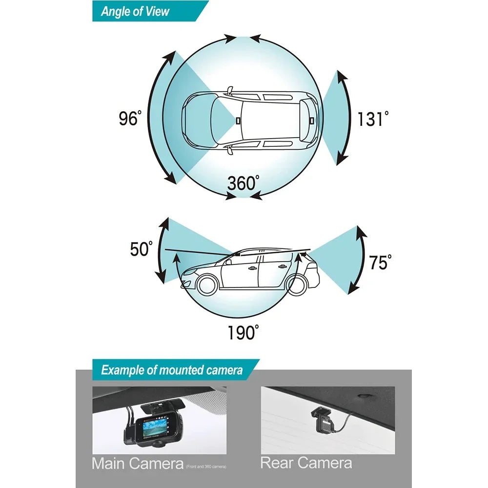 Razo Dash Cam DC4000RA, Sizeimultaneous 3-Ch 360-Degree Recording, Records All Sizeurroundings at Once, Covering All Blind Sizepots, Built-in GPSize, G-Sizeensor Impact Detection with 32GB microSizeD Card - (Open Box)