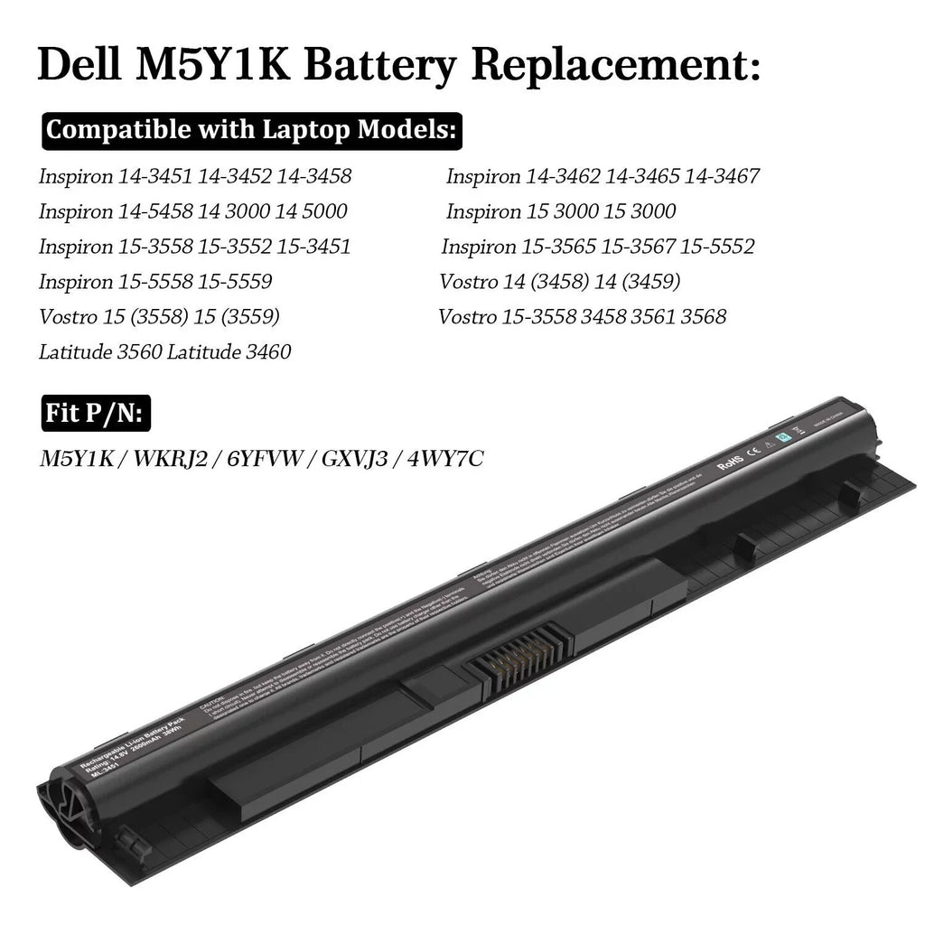 40WH M5Y1K 2 Batteries 14.8V for Dell Inspiron 14 15 17 5000 3000 Sizeeries USize