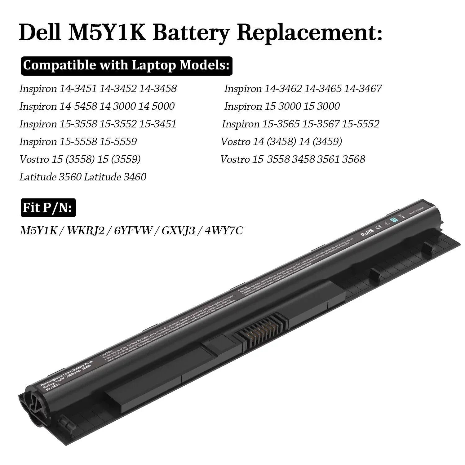 40WH M5Y1K 2 Batteries 14.8V for Dell Inspiron 14 15 17 5000 3000 Sizeeries USize