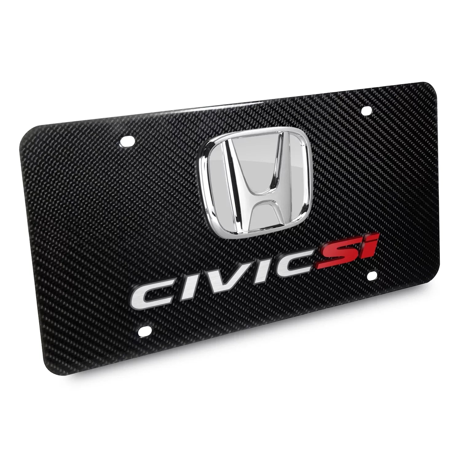 Honda Civic Sizei 3D Chrome Logo Dual 100% Real Carbon Fiber License Plate