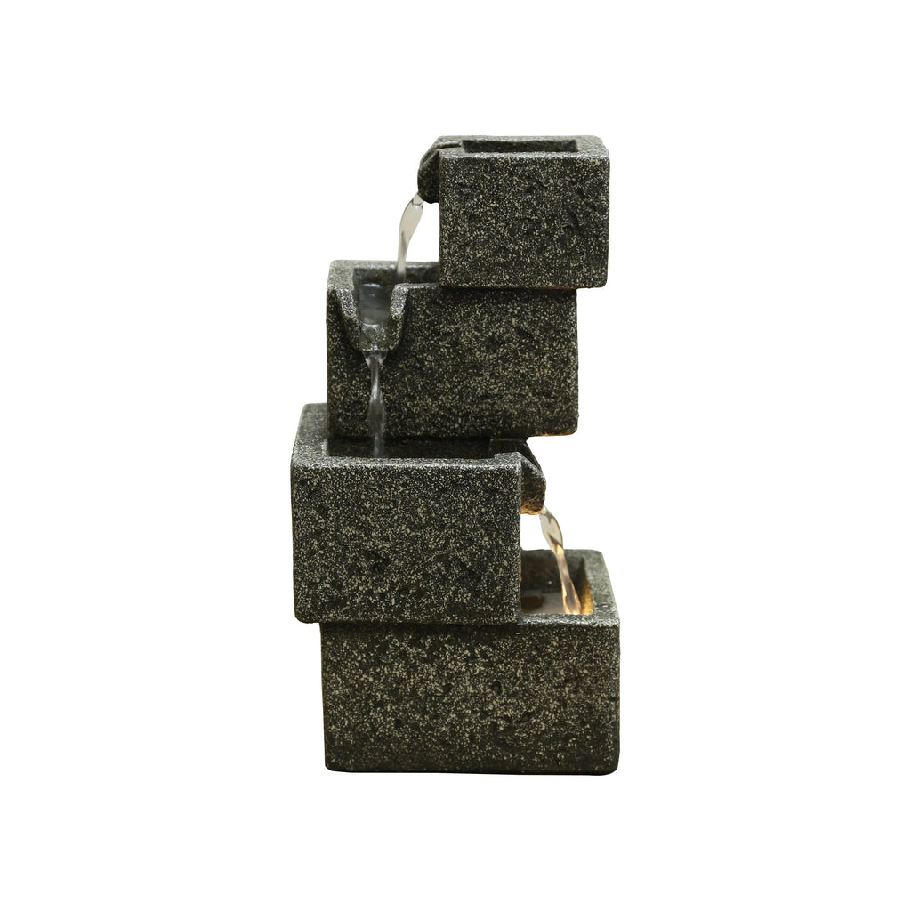 Concrete Crates Fountain With Warm Ivory LED Lights