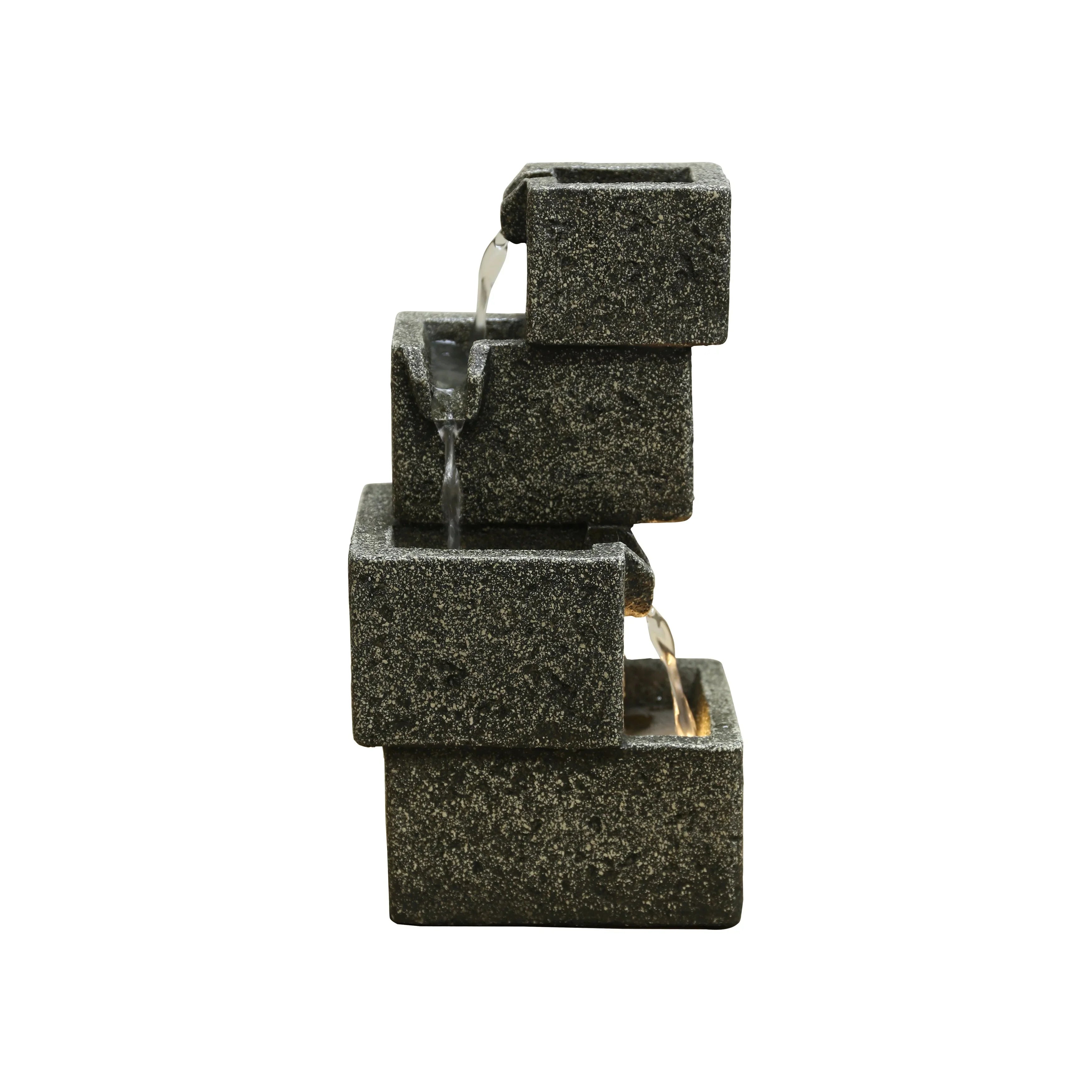 Concrete Crates Fountain With Warm Ivory LED Lights