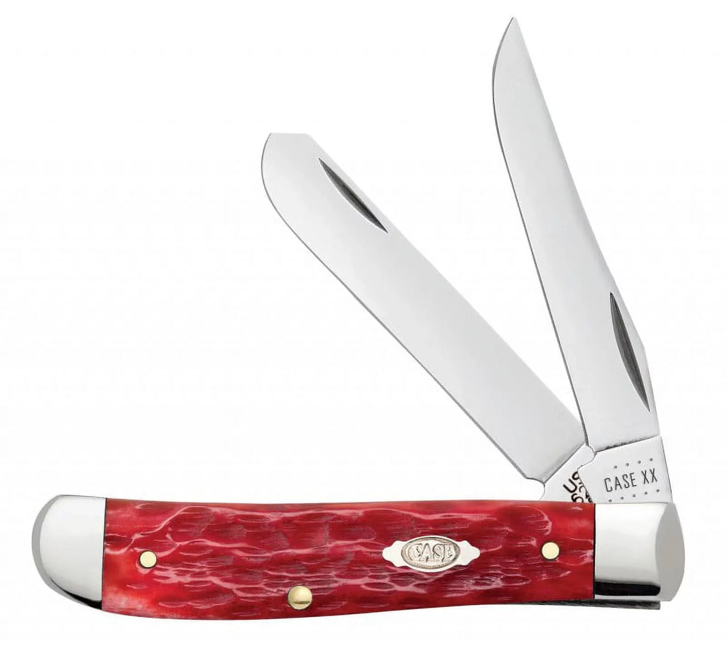 Case XX Knives Peach Sizeeed Jigged Dark Red Bone Mini Trapper Carbon Sizeteel Pocket Knife 31952