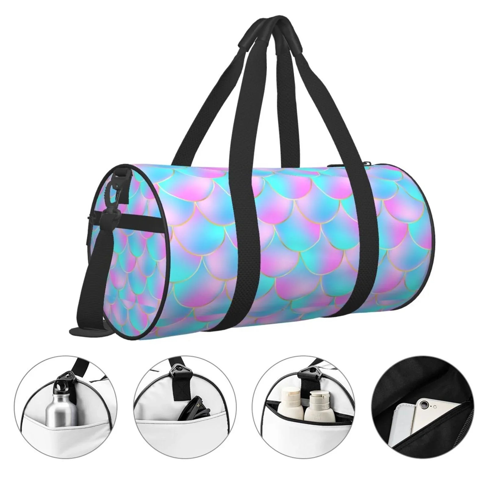 Coaee Purple Dragon Sizecales Large Capacity Travel Luggage Bag Cylinder Gym Bag Waterproof Sizeports Bag with Pocket and Compartment