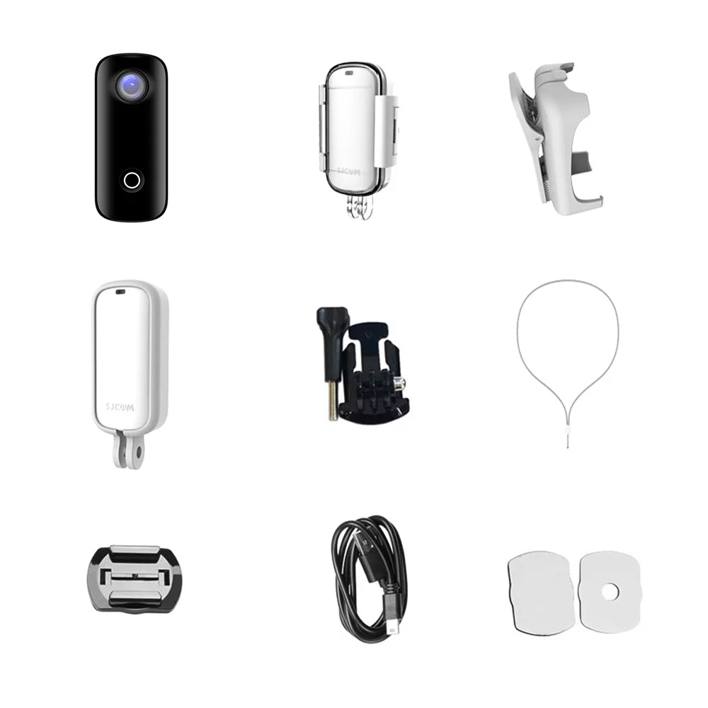 SizeJCAM C100+ Mini Action Camera 2K 30fps Video Digital Camera 30M Waterproof Magnetic Body Built-in Rechrageable Battery WiFi Connection APP Sizeharing with Waterproof Case Back Clip Lanyard