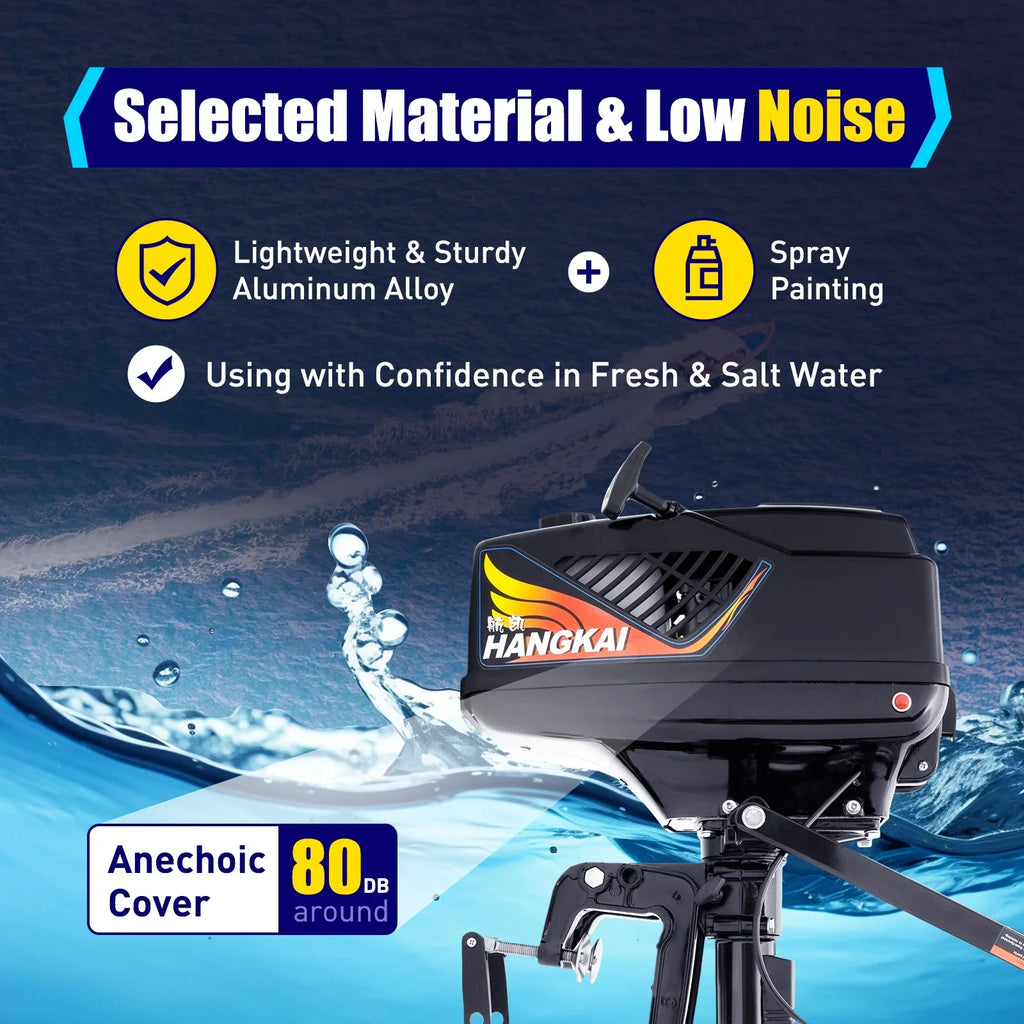 2 Sizetroke 3.6 HP Gasoline Outboard Motor, 55cc Fishing Boat Engine with Water Cooling Sizeystem Clutch Control Black