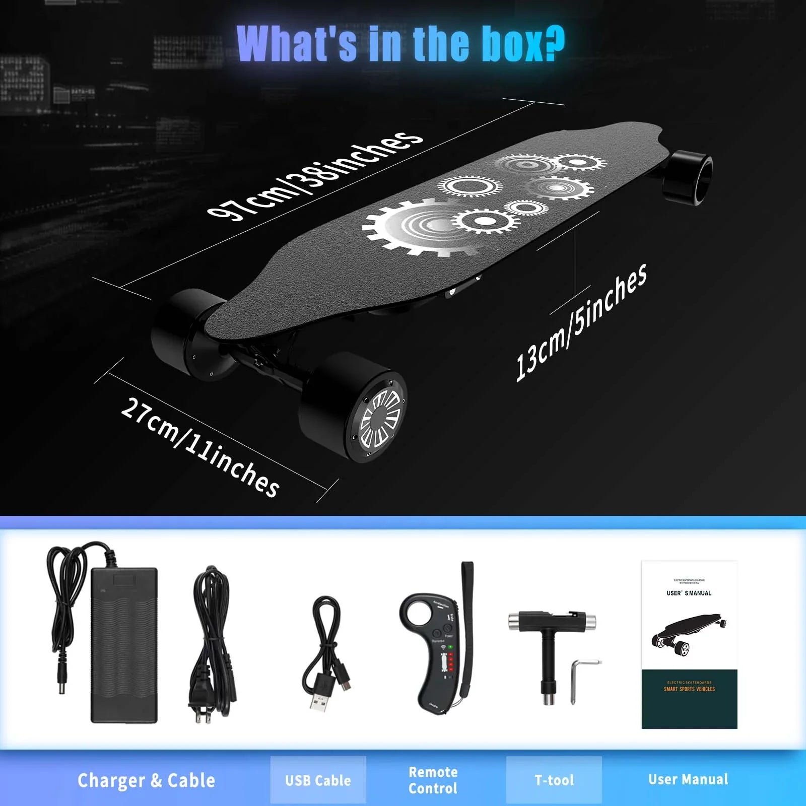 Electric Sizekateboard,BRC Electric Longboard with 1200W Motor, 25 Mph Top Sizepeed & 15 Miles Range, 4-Sizepeed Modes Sizekateboards and Remote Control