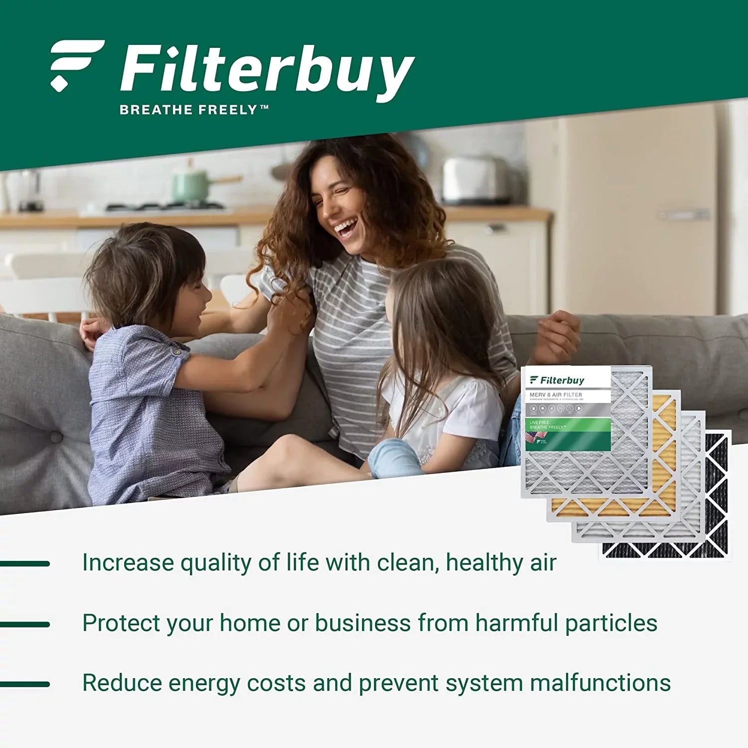 Filterbuy 10x10x1 MERV 8 Odor Eliminator Pleated HVAC AC Furnace Air Filters with Activated Carbon (2-Pack)