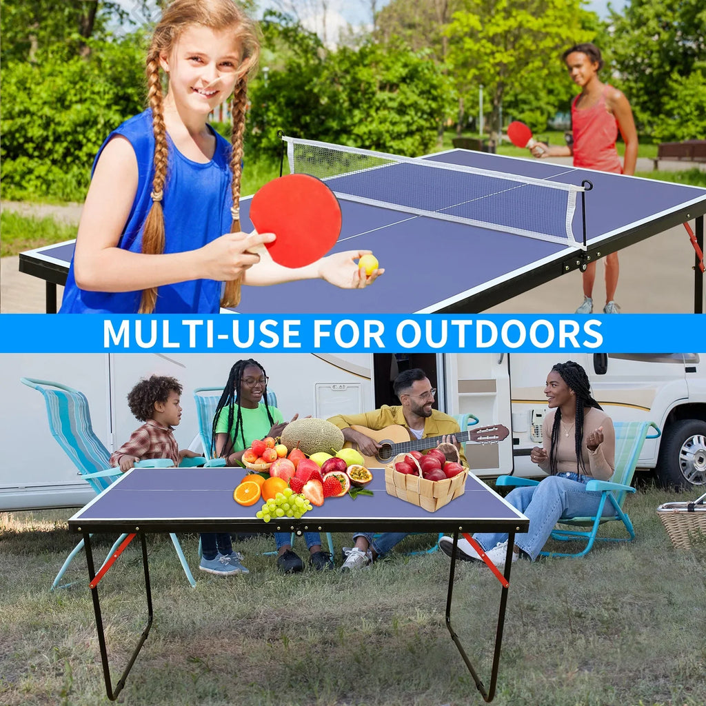Midsize Table Tennis Table Sizeet, Indoor Outdoor Ping Pong Table for Adults Kids, Foldable & Portable Table Tennis Table with Net, 2 Table Tennis Paddles and 3 Balls