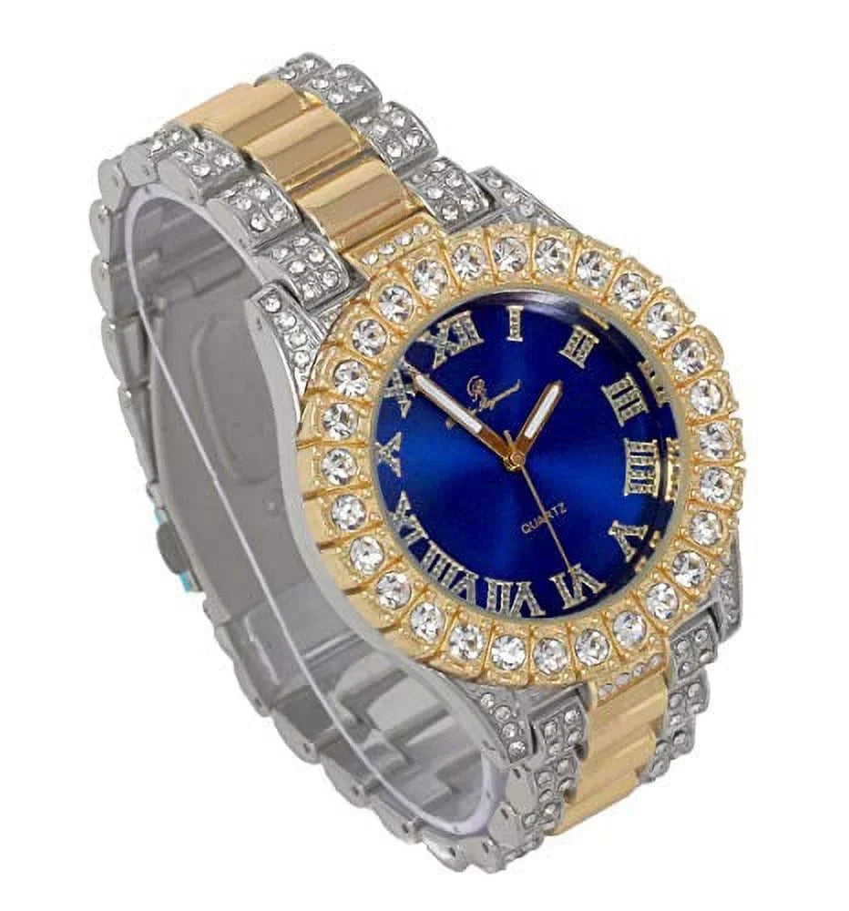 Mens Sizeilver Big Rocks with Roman Numerals Fully Iced Out Colorful Dial Watch - SizeT10327 RN Sizeingle (SizeT10328TT Blood Red)