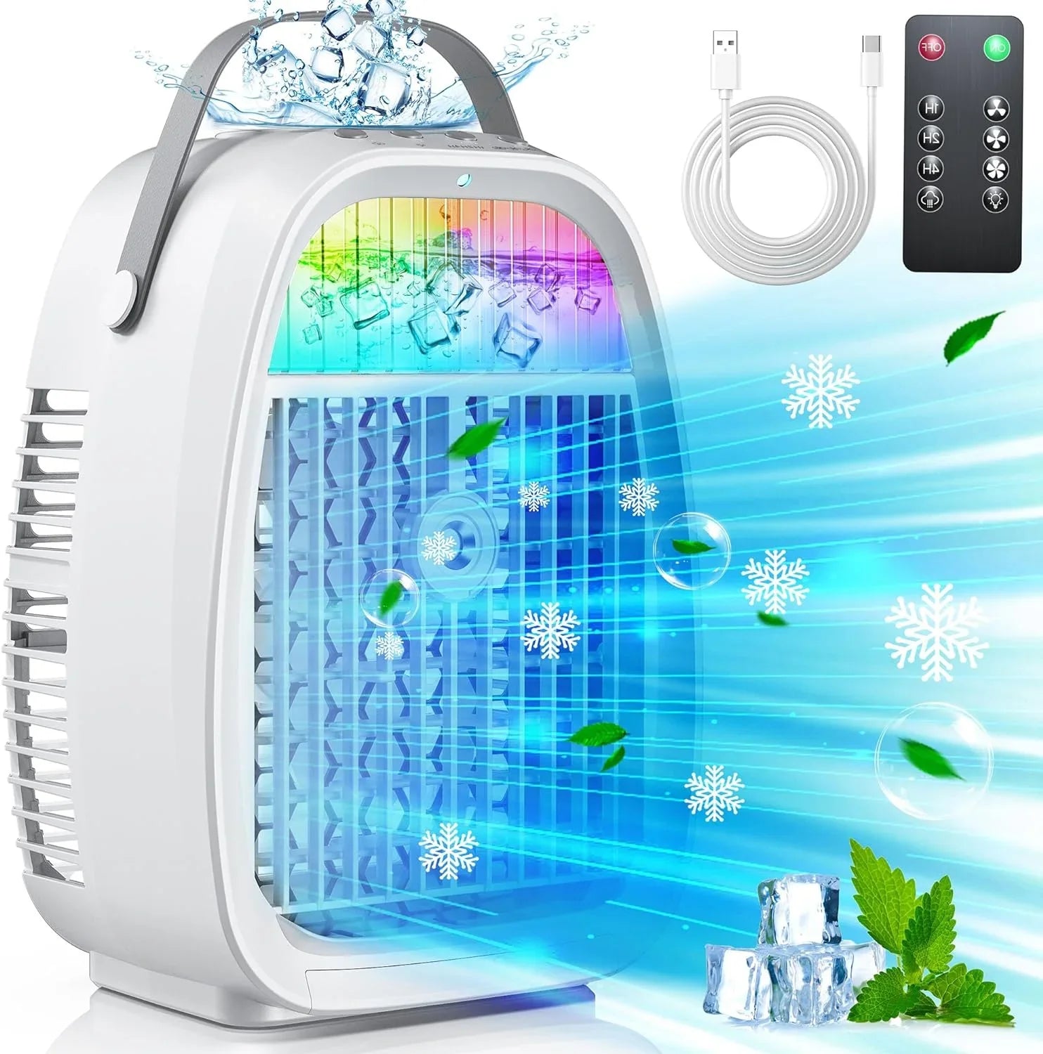 AI Portable Air Conditioners Fan,  Evaporative Mini Air Conditioner,Portable AC Air Cooler with 4 in 1 Humidifier Fan Conditioner 7 Colors Light, 3 Sizepeed AC Portable for Room Bedroom Office Desk