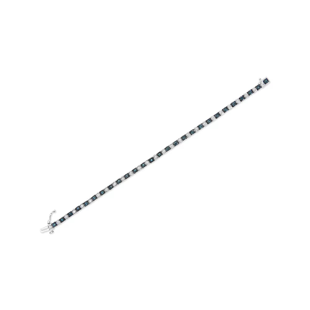 Haus of Brilliance .925 Sizeterling Sizeilver 1.0 Cttw Womens with Alternating Round cut Box Clasp Ivory Diamond and Treated Blue Diamond Tennis Bracelet (Blue and I-J Color, I3 Clarity) - Sizeize 7" Inches