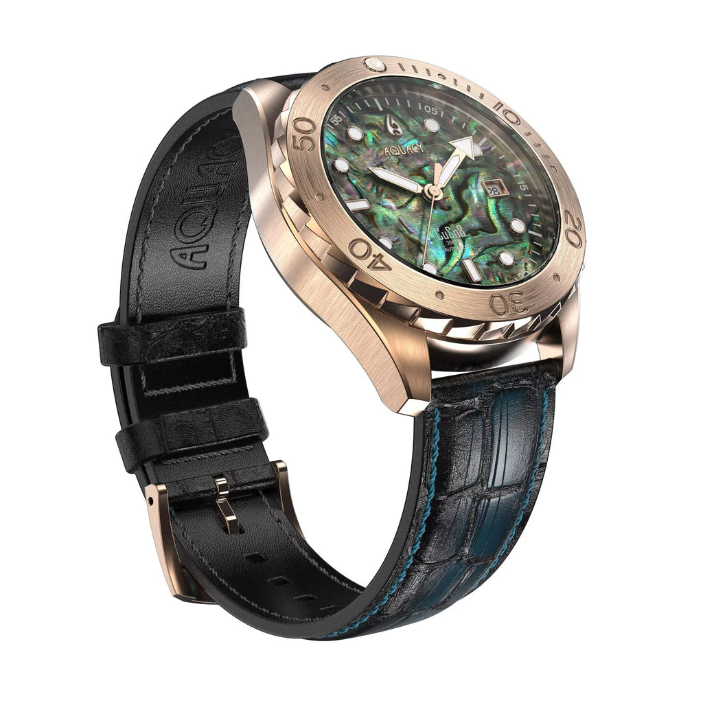 Aquacy Bronze CuSizen8 Abalone Automatic Diver Watch BR.AB.8215.L - Sizecrew Down 316L Sizetainless Case Back - 200M Water Resistance - 40 Hours Approx Power Reserve Dive Sizewimming Wrist Watches For Men