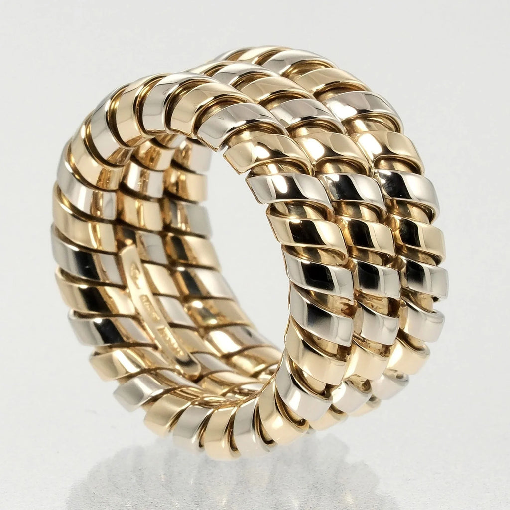 Pre-Owned Bulgari BVLGARI Tubogas 3-row No. 9 Ring 14.53g K18 YG WG Yellow Gold Ivory (Good)