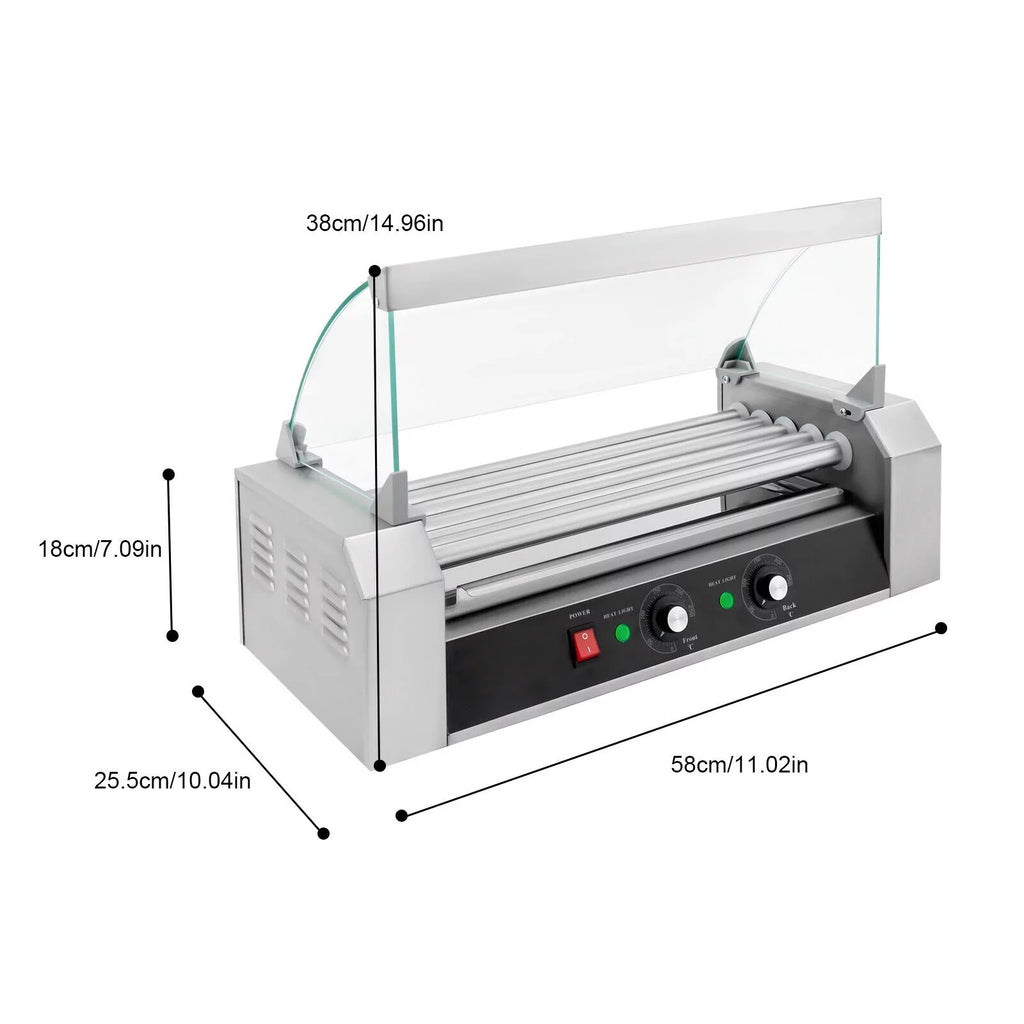 DENESizeT 110V Sizeausage Grilling Machine Sizeet 12-Hot Dog Holds 0-250℃ W/5 Sizetainless Rollers