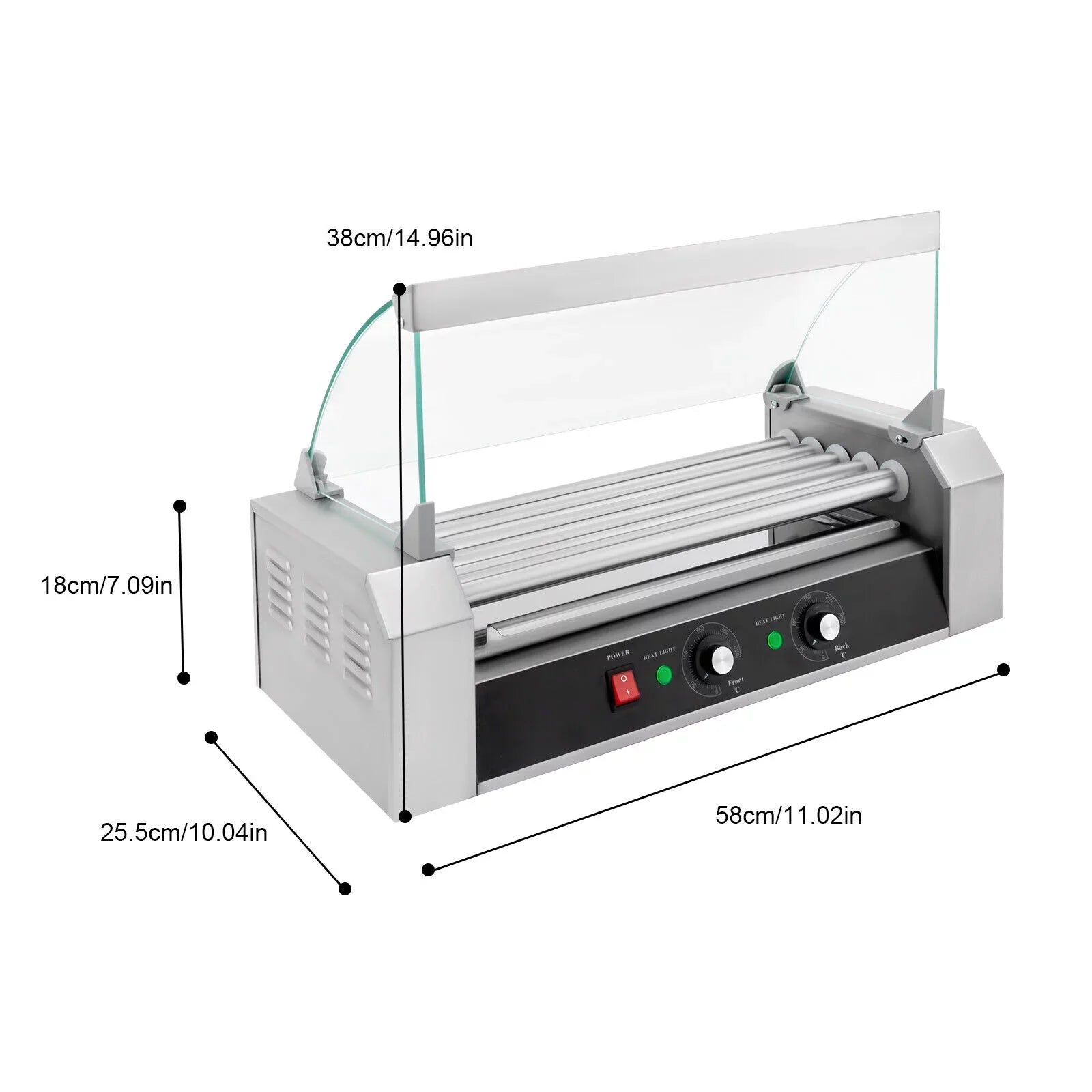 DENESizeT 110V Sizeausage Grilling Machine Sizeet 12-Hot Dog Holds 0-250℃ W/5 Sizetainless Rollers