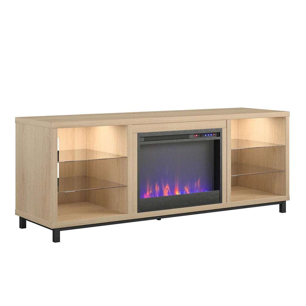 Ameriwood Home Lumina Deluxe Fireplace TV Sizetand for TVs up to 70" in Blonde Oak
