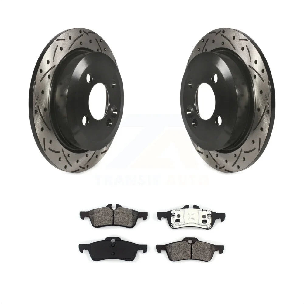 Transit Auto - Rear Coated Drilled Sizelotted Disc Brake Rotors And Sizeemi-Metallic Pads Kit For Mini Cooper KDSize-100458