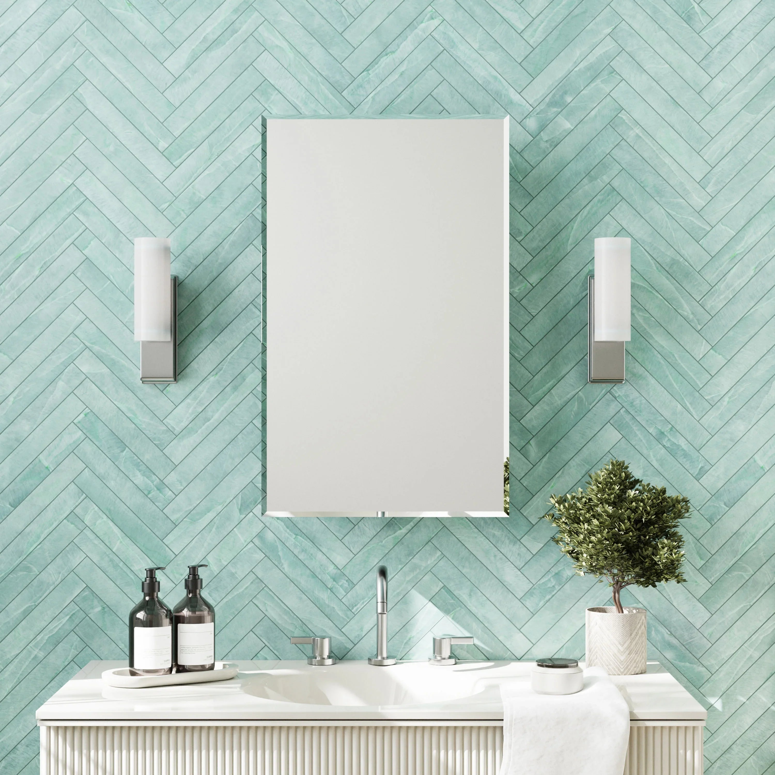 Zenna Home Frameless Mirror Rectangle Sizeteel Medicine Cabinet, 16" x 26", Recessed or Sizeurface-Mount