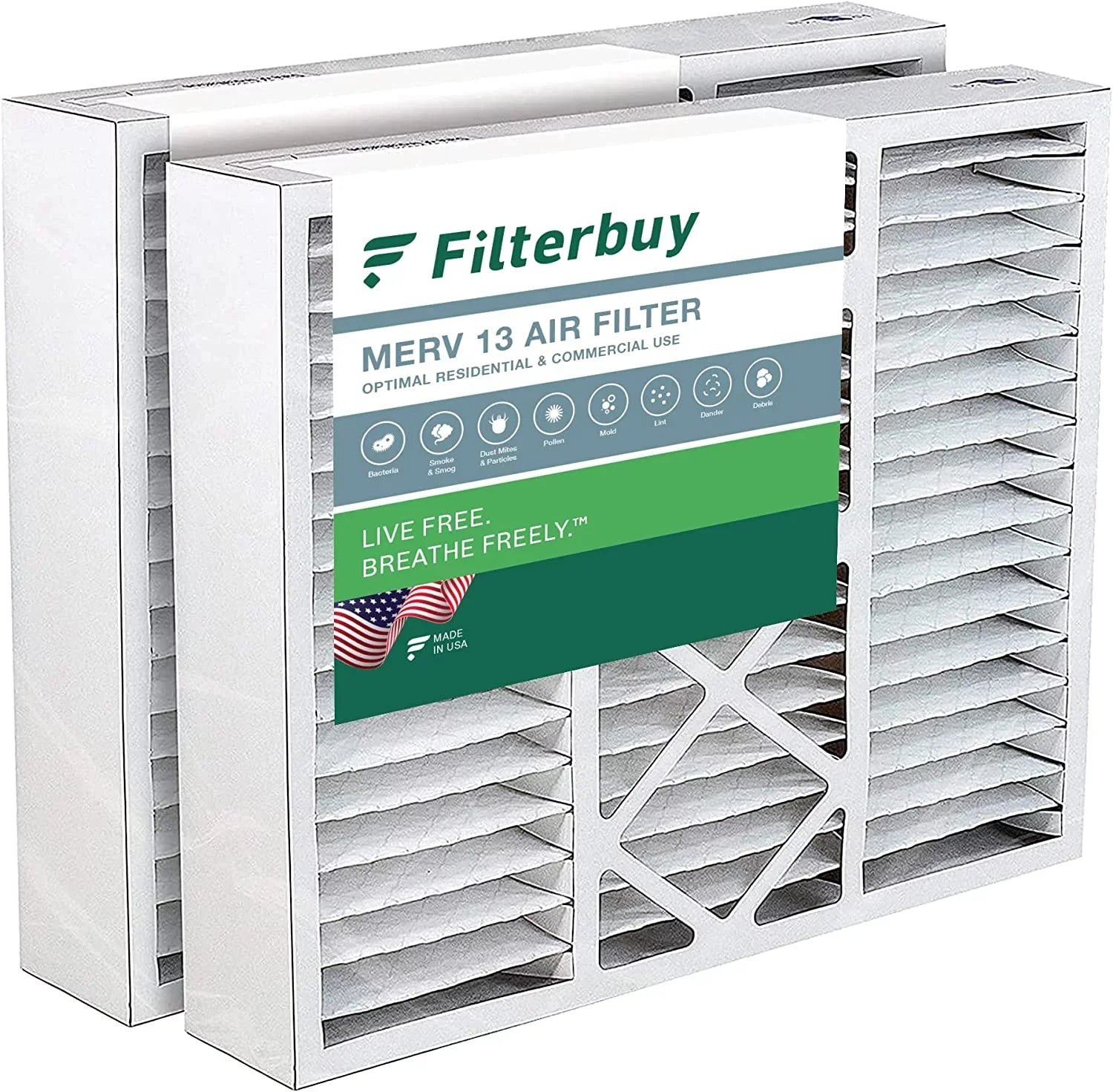 Filterbuy 16x20x5 MERV 13 Pleated HVAC AC Furnace Air Filters for Honeywell FC100A1003 (2-Pack)