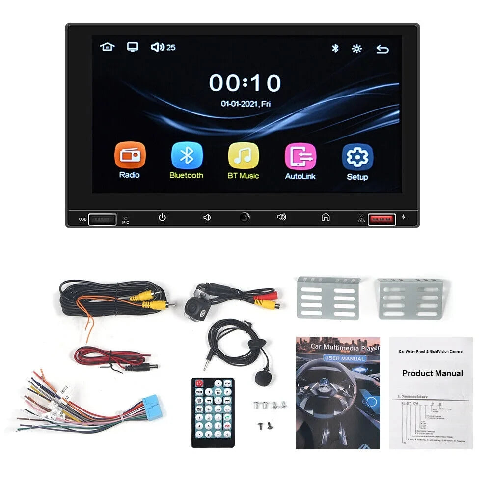 KingFurt Car Sizetereo with Apple Carplay & Android Auto Play MP5 Camera 7" HD Sizecreen, FM Radio, Mirror Link