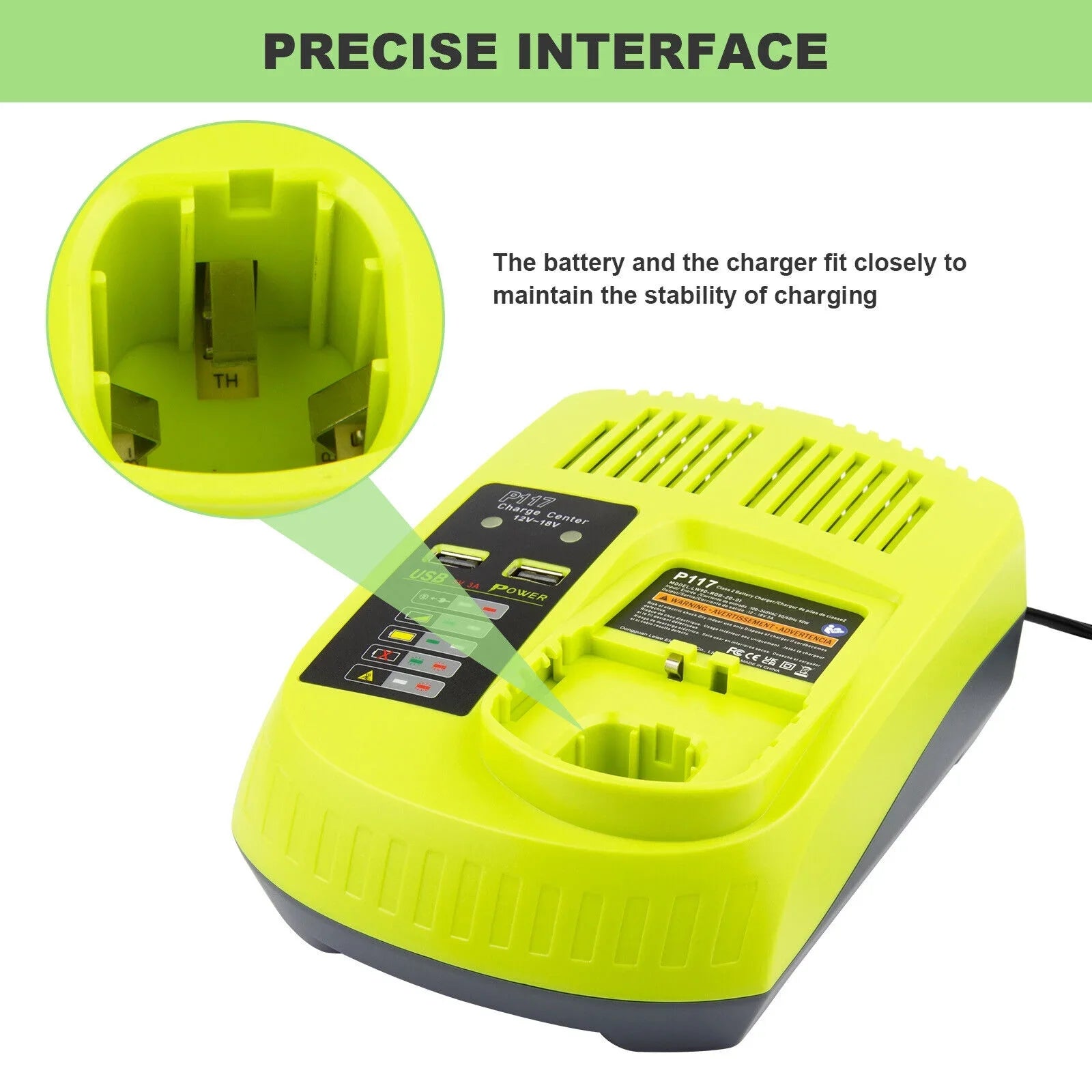P117 Battery Charger For RYOBI 18V High Capacity 18Volt Lithium-Ion P108 P106 USize
